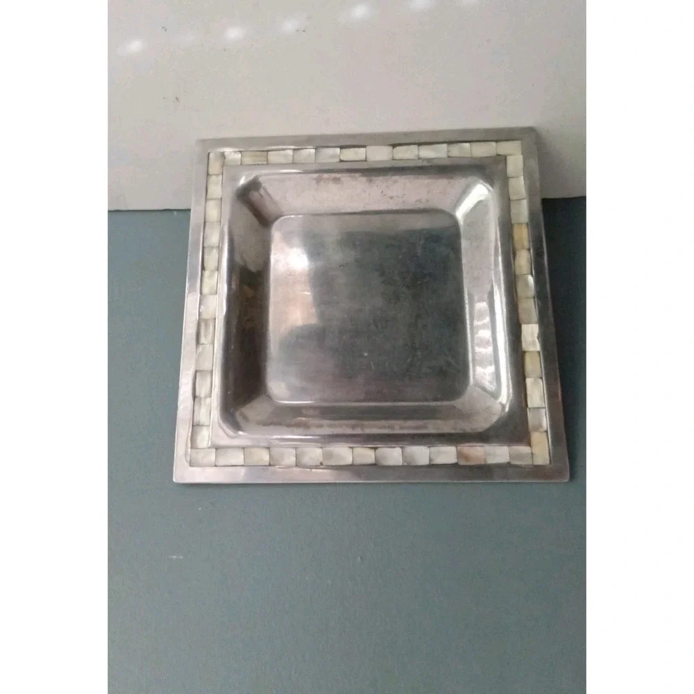 Towel Mother‎ of Pearl Inlay Serving Set Bowl Tray Spoon Vintage